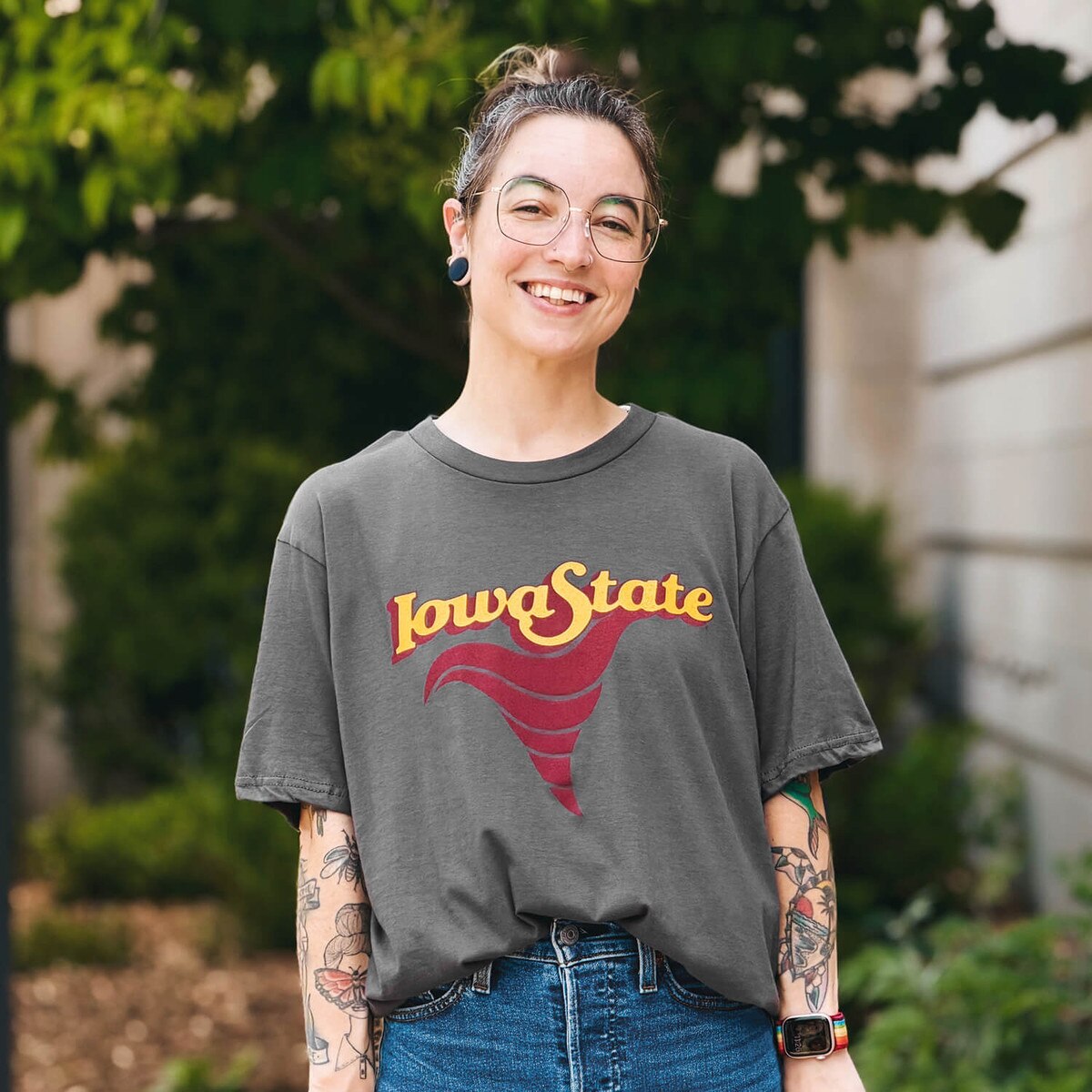 CI Sport Iowa State Swirl Charcoal Short Sleeve T-Shirt ISF 2026 design close up